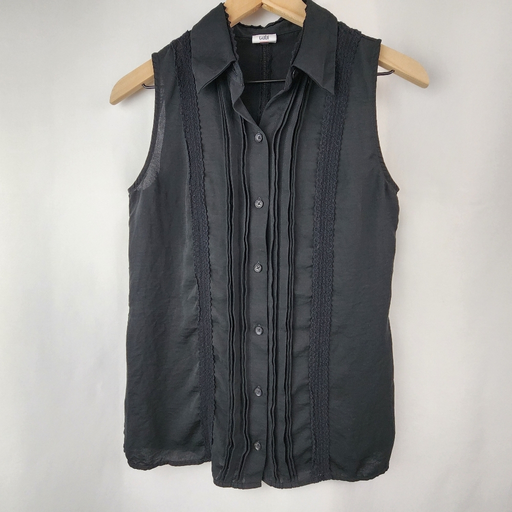 CAbi #3266 Women's Black Jagger Lace Button Up Sleeveless Top Size S